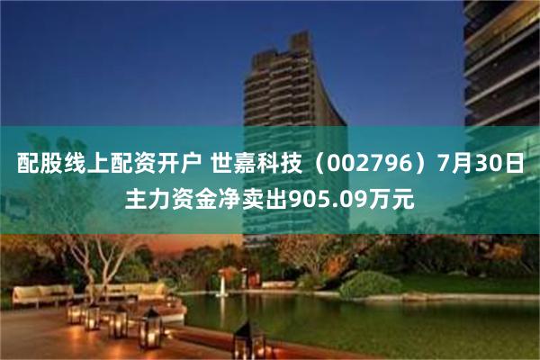 配股线上配资开户 世嘉科技（002796）7月30日主力资金净卖出905.09万元